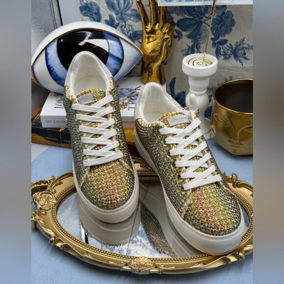 🆕 KURT GEIGER LONDON 🧿 NWOB Laney Rainbow Crystal Platform Sneaker Sz 38.5 US8 - Picture 3 of 14
